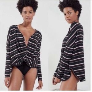 uo out from under | striped jojo henley waffle knit top